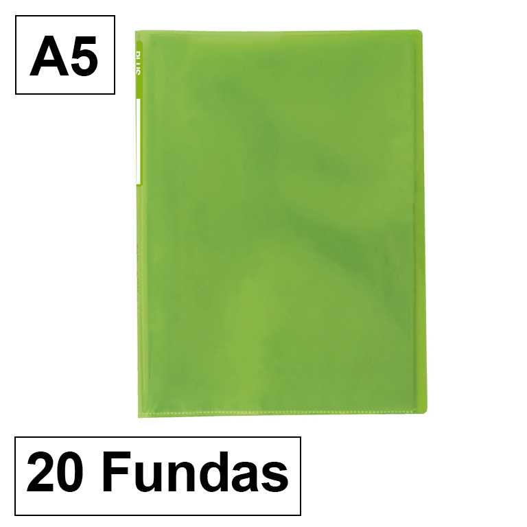 CARPETA PLUS OFFICE POLIPROPILENO SEMI RIGIDO 20 FUNDAS TRANSPARENTES POLIPROPILENO A5 COLOR VERDE