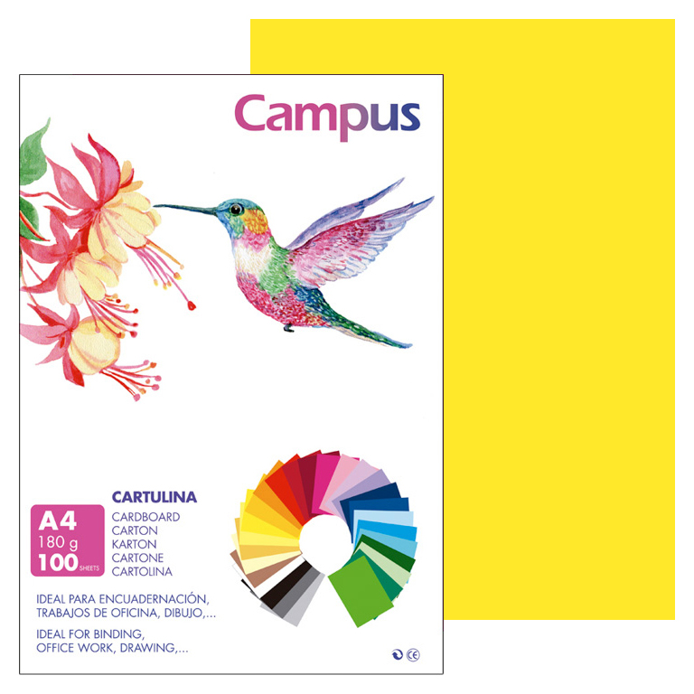 CARTULINA CAMPUS A4 210X297 MM 180 GRAMOS COLOR AMARILLO CANARIO